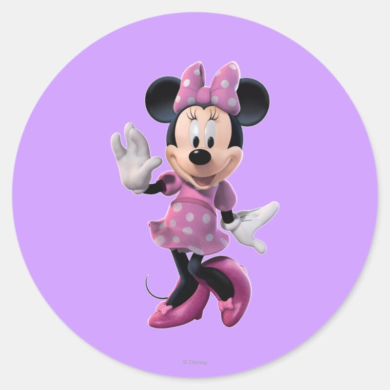 Pink Minnie Cute Pose Classic Round Sticker