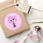Pink Minnie Cutie With Hearts Classic Round Sticker
