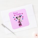 Pink Minnie Cutie With Hearts Square Sticker