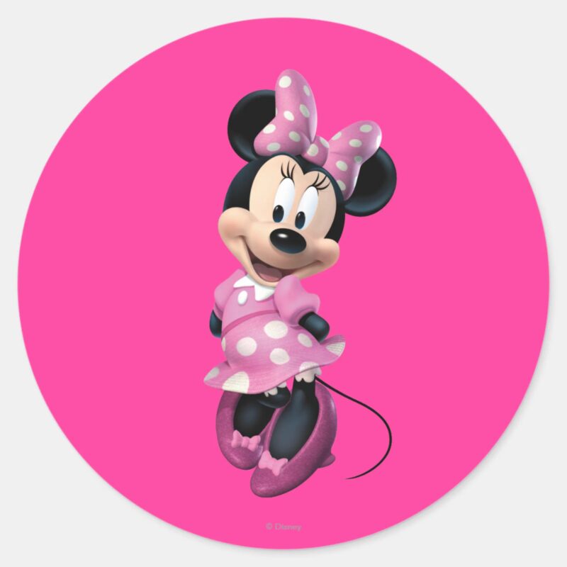 Pink Minnie Hands Behind Back Classic Round Sticker Pink Minnie Hands Behind Back Classic Round Sticker