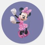 Pink Minnie Hands Up And Dancing Classic Round Sticker