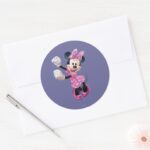Pink Minnie Hands Up And Dancing Classic Round Sticker
