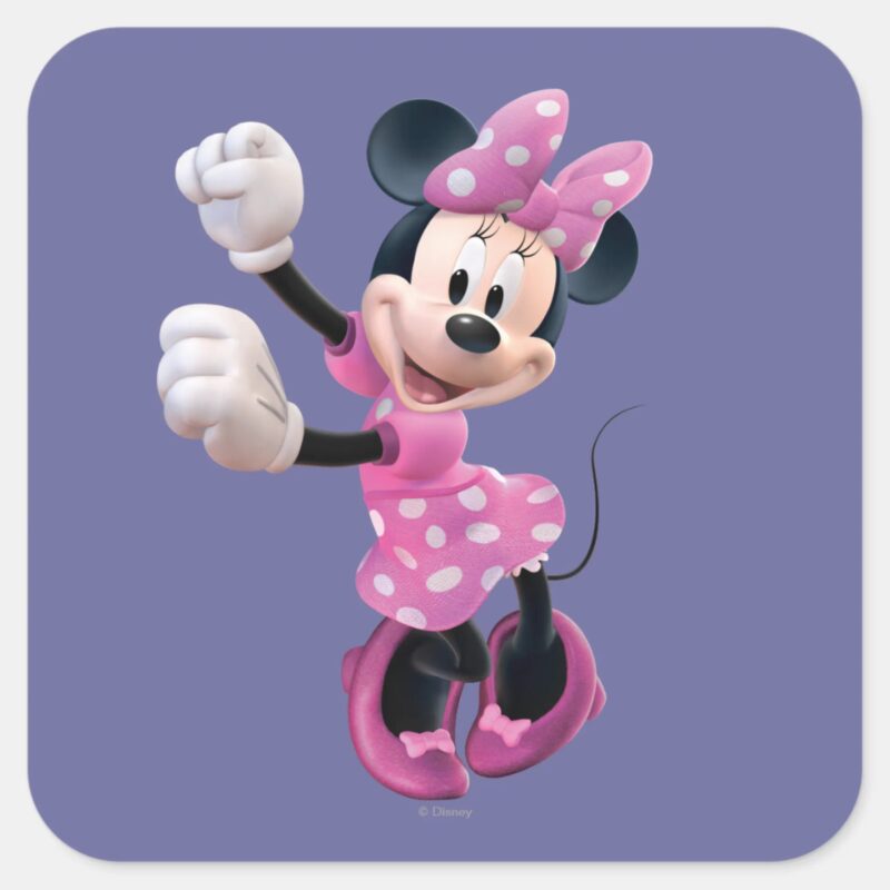 Pink Minnie Hands Up And Dancing Square Sticker