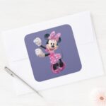 Pink Minnie Hands Up And Dancing Square Sticker