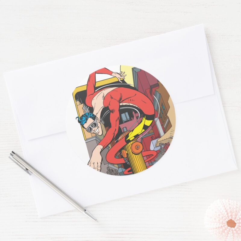 Plastic Man Shape Shifts In The City Classic Round Sticker Plastic Man Shape Shifts In The City Classic Round Sticker