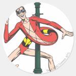 Plastic Man Wraps Streetlamp Classic Round Sticker