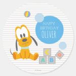 Pluto First Birthday Classic Round Sticker