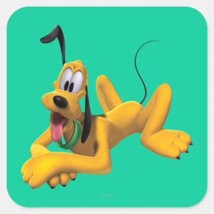 Pluto Laying With Ear Up Square Sticker