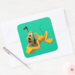 Pluto Laying With Ear Up Square Sticker