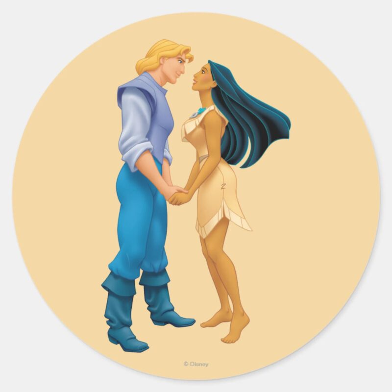 Pocahontas And John Smith Holding Hands Classic Round Sticker Pocahontas And John Smith Holding Hands Classic Round Sticker