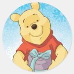 Pooh With Gift Classic Round Sticker
