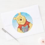 Pooh With Gift Classic Round Sticker