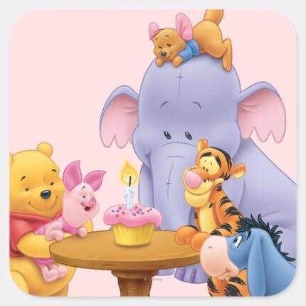 Pooh Friends Birthday Square Sticker