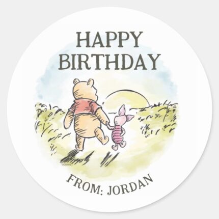 Pooh Friends Watercolor Happy Birthday Classic Round Sticker