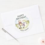Pooh Friends Watercolor Happy Birthday Classic Round Sticker