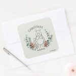 Pooh Piglet Christmas Wishes Wreath Square Sticker