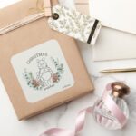 Pooh Piglet Christmas Wishes Wreath Square Sticker