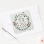 Pooh Happy Christmas Wreath Square Sticker