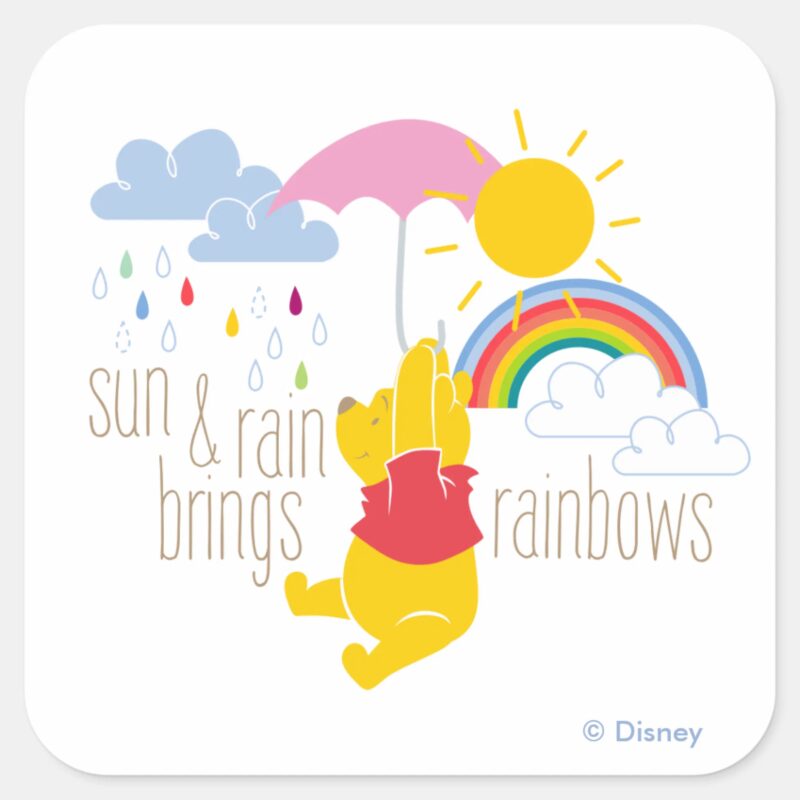 Pooh Sun Rain Brings Rainbows Quote Square Sticker