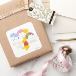 Pooh Sun Rain Brings Rainbows Quote Square Sticker