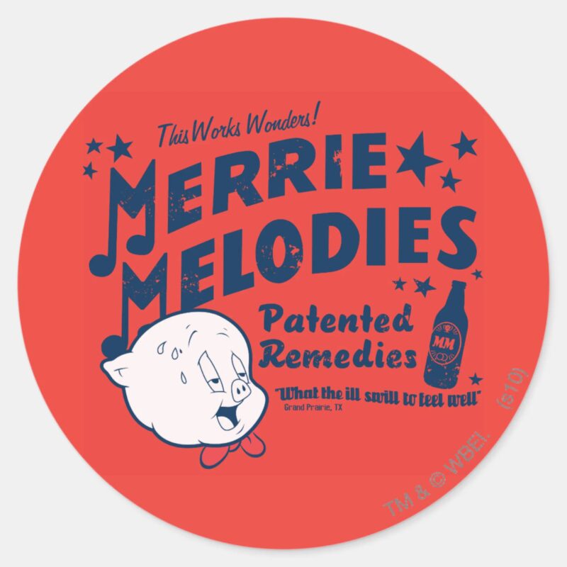 Porky MERRIE MELODIES™ Remedies 2 Classic Round Sticker Porky MERRIE MELODIES™ Remedies 2 Classic Round Sticker