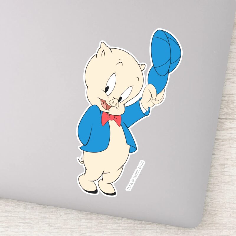 Porky Pig Waving Hat Sticker Porky Pig Waving Hat Sticker
