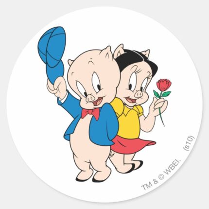 Porky Pig And Petunia Classic Round Sticker