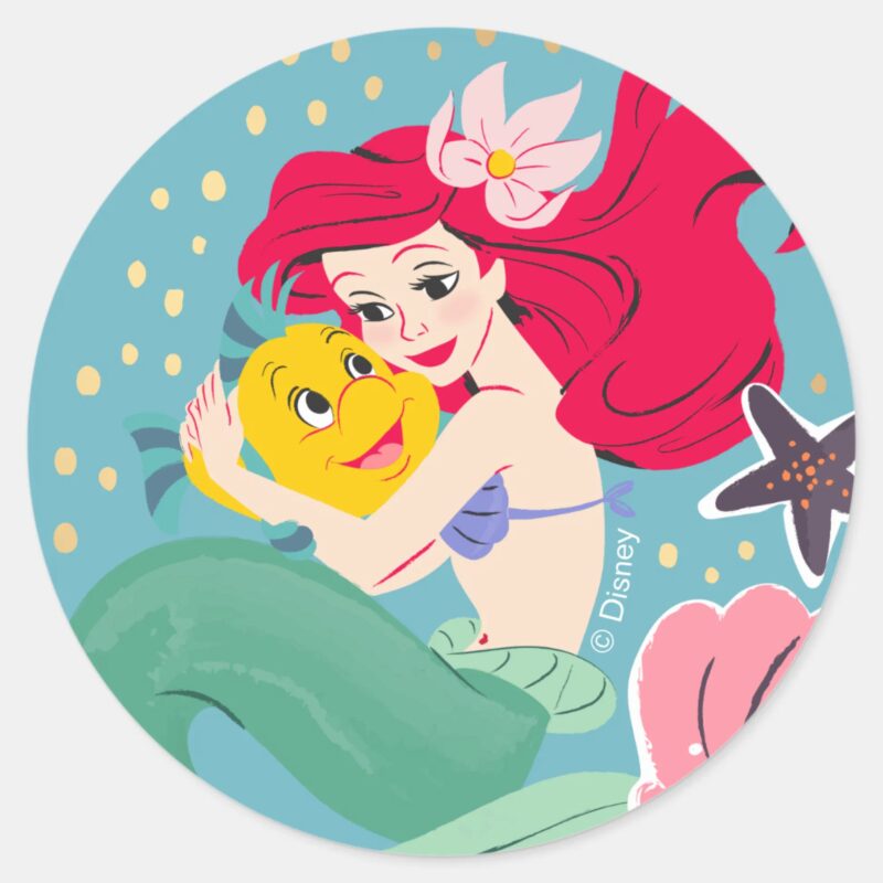 Princess Ariel Holding Flounder Illustration Classic Round Sticker Princess Ariel Holding Flounder Illustration Classic Round Sticker