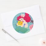 Princess Ariel Holding Flounder Illustration Classic Round Sticker
