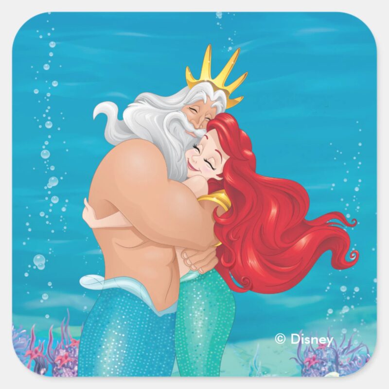 Princess Ariel King Triton Hug Square Sticker Princess Ariel King Triton Hug Square Sticker