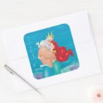 Princess Ariel King Triton Hug Square Sticker