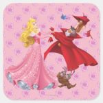 Princess Aurora And Forest Animals Square Sticker