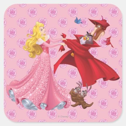 Princess Aurora And Forest Animals Square Sticker