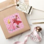 Princess Aurora And Forest Animals Square Sticker