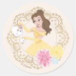 Princess Belle Floral Gold Confetti Classic Round Sticker