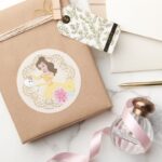 Princess Belle Floral Gold Confetti Classic Round Sticker