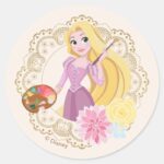 Princess Rapunzel Floral Gold Confetti Classic Round Sticker