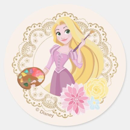 Princess Rapunzel Floral Gold Confetti Classic Round Sticker
