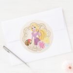 Princess Rapunzel Floral Gold Confetti Classic Round Sticker