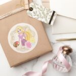 Princess Rapunzel Floral Gold Confetti Classic Round Sticker