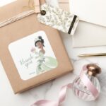 Princess Tiana Watercolor Birthday Thank You Square Sticker