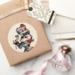 Princess Belle Floral Silhouette Classic Round Sticker