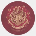 Red HOGWARTS™ Crest Holiday Wreath Classic Round Sticker