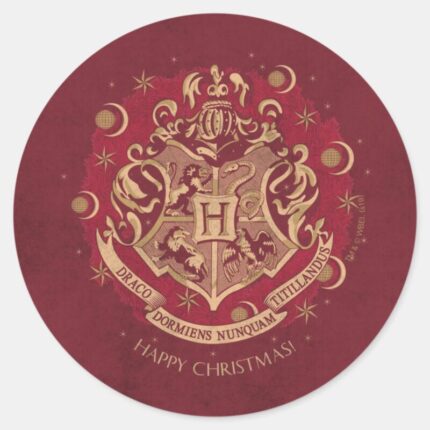 Red HOGWARTS™ Crest Holiday Wreath Classic Round Sticker
