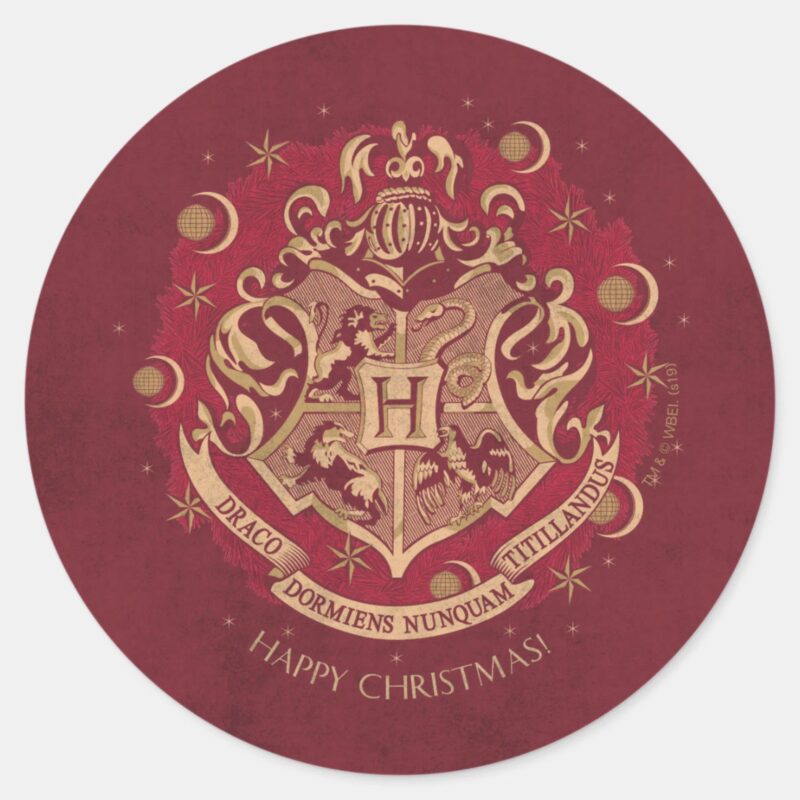 Red HOGWARTS™ Crest Holiday Wreath Classic Round Sticker Red HOGWARTS™ Crest Holiday Wreath Classic Round Sticker