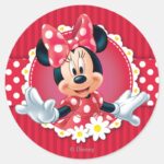 Red Minnie Flower Frame Classic Round Sticker