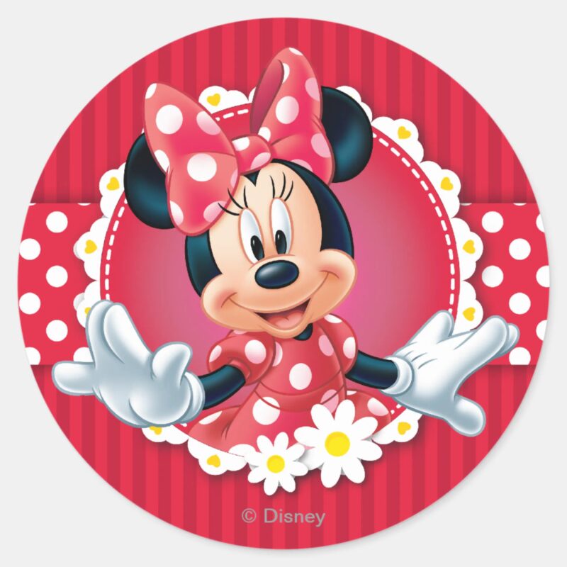 Red Minnie Flower Frame Classic Round Sticker