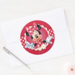 Red Minnie Flower Frame Classic Round Sticker
