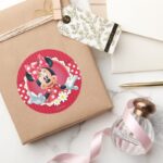 Red Minnie Flower Frame Classic Round Sticker