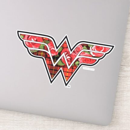 Red Roses And Plaid Wonder Woman Logo Sticker